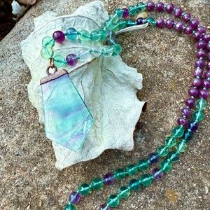 Rainbow Fluorite Beaded Necklace Mala